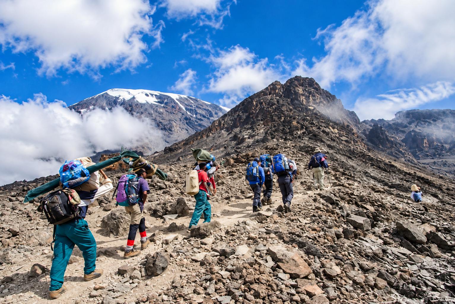 Mount Kilimanjaro climbers on a high-altitude trek